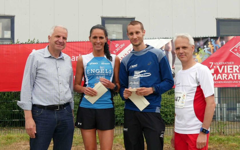 v.l.n.r.: Rainer Deppe, Natalie Hoffmann-Lenz, Sebastian Linden und Hans-Jakob Reuter beim Viertelmarathon in Overath-Vilkerath